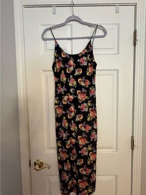Alice + Olivia Black Floral Maxi Slip Dress with Spaghetti Straps